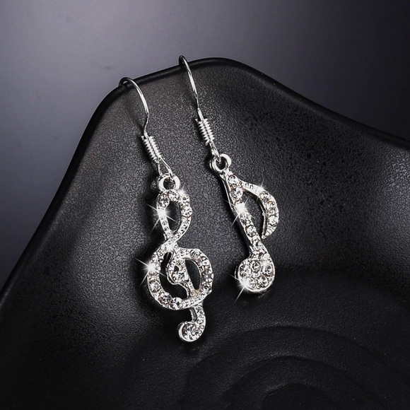 GlitzBlitz Boutique Jewelry - Any 2/$20! Silver Crystal Pave Musical Drop Earrings